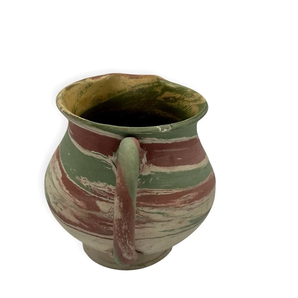 Vintage Silver Springs Mission Pottery Creamer Pitcher Swirl‎ Pink Green